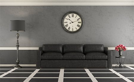 Classic living room with black sofa and gary wall - 3d rendering Foto de stock - Super Valor sin royalties y Suscripción, Código: 400-08795772