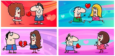 simsearch:400-06523060,k - Cartoon Illustration of Greeting Cards Set with People in Love on Valentines Day Time Stock Photo - Budget Royalty-Free & Subscription, Code: 400-08795780