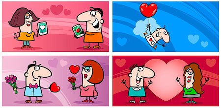 simsearch:400-06523060,k - Cartoon Illustration of Greeting Cards with People in Love on Valentines Day Time Stock Photo - Budget Royalty-Free & Subscription, Code: 400-08795781