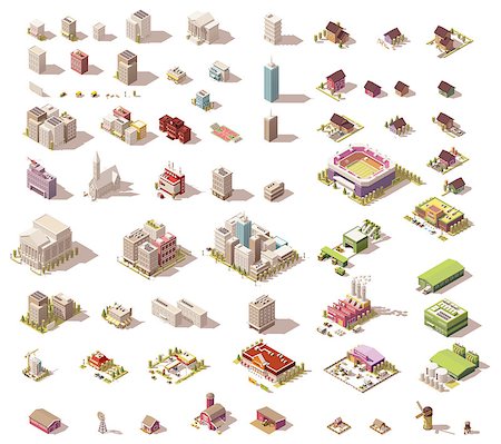 simsearch:400-08301241,k - Different isometric low poly buildings and town elements Stock Photo - Budget Royalty-Free & Subscription, Code: 400-08796013