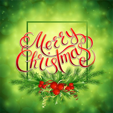 simsearch:400-05746178,k - Merry Christmas lettering card with holly. Vector illustration Foto de stock - Super Valor sin royalties y Suscripción, Código: 400-08796160