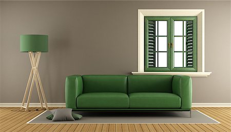 simsearch:400-07981410,k - Brown Living room with green sofa and window - 3d rendering Stock Photo - Budget Royalty-Free & Subscription, Code: 400-08796226
