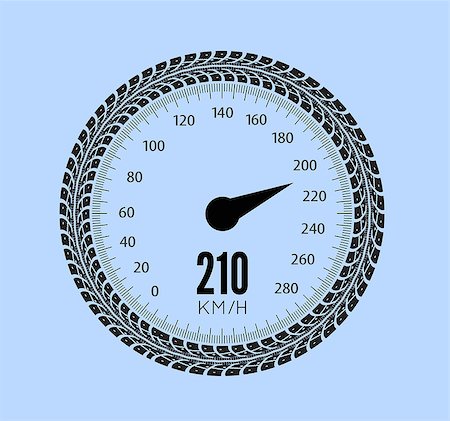 Speedometer vector illustration. Styling by tire tracks. Vector illustration Stock Photo - Budget Royalty-Free & Subscription, Code: 400-08796236