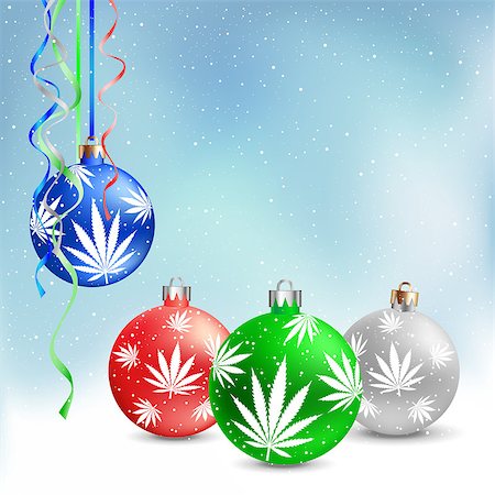 Cannabis hemp marijuana Christmas balls on light white and blue snow background. Smoke hashish narcotic patern Stock Photo - Budget Royalty-Free & Subscription, Code: 400-08796628