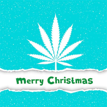 Cannabis hemp marijuana congratulation. Text Merry Christmas on white and blue torn paper background. Smoke hashish narcotic silhouette Stock Photo - Budget Royalty-Free & Subscription, Code: 400-08796630