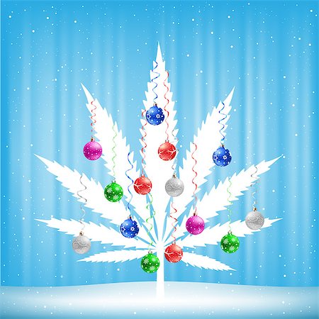 Growing cannabis hemp marijuana Christmas tree with colorfull balls on light white and blue snow background Stock Photo - Budget Royalty-Free & Subscription, Code: 400-08796631