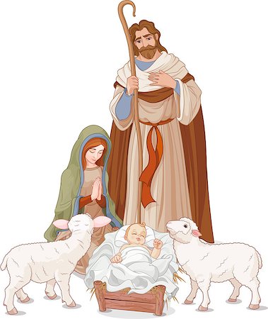 Christmas nativity scene with Mary, Joseph and baby Jesus Stockbilder - Microstock & Abonnement, Bildnummer: 400-08796689