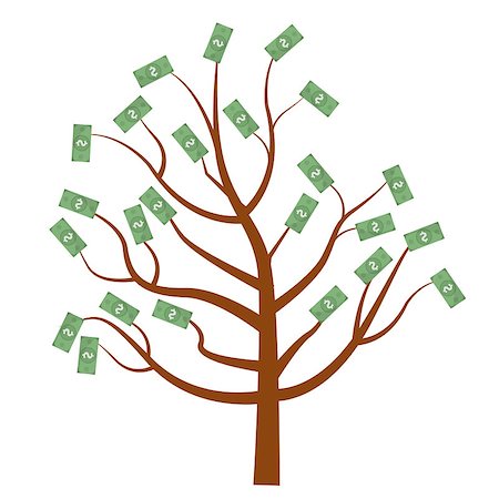 dollar sign with plants - Tree with money. Dollars on the tree. Flat design, isolated on white background. Vector illustration, clip art Stock Photo - Budget Royalty-Free & Subscription, Code: 400-08796725