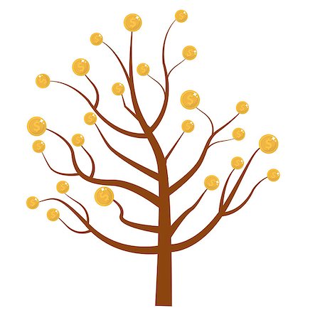 dollar sign with plants - Tree with money. Coins on the tree. Flat design, isolated on white background. Vector illustration, clip art Stock Photo - Budget Royalty-Free & Subscription, Code: 400-08796726
