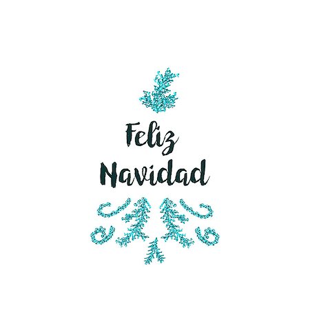 Christmas greeting card on white background with blue elements and text Feliz Navidad Stock Photo - Budget Royalty-Free & Subscription, Code: 400-08797044