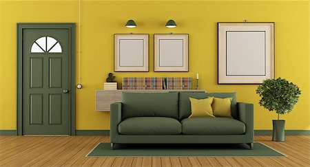 simsearch:400-07797413,k - Home entrance with modern sofa and classic green front door - 3d rendering Foto de stock - Royalty-Free Super Valor e Assinatura, Número: 400-08797069