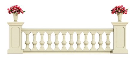 pilastra - Classic balustrade with roses isolated on white background - 3d rendering Foto de stock - Royalty-Free Super Valor e Assinatura, Número: 400-08797074