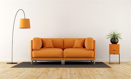 simsearch:400-08797073,k - Modern living room with white wall, orange couch and floor lamp - 3d rendering Stock Photo - Budget Royalty-Free & Subscription, Code: 400-08797070