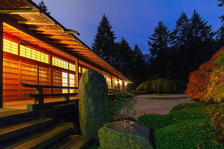 simsearch:400-08071243,k - Tranquility by the Pavilion in Japanese Garden at Dawn Stock Photo - Budget Royalty-Free & Subscription, Code: 400-08790038
