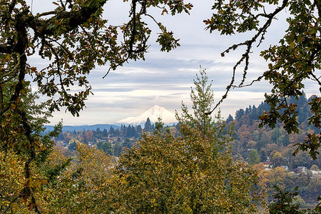simsearch:400-08790043,k - Mount Hood View from Willamette Falls Scenic Overlook along I-205 in Oregon Stock Photo - Budget Royalty-Free & Subscription, Code: 400-08790050