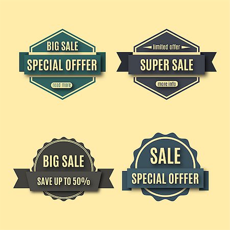 simsearch:400-04907711,k - Set of four labels sale, special offer banner. The poster in the form emblem with ribbon, vector illustration. Stock Photo - Budget Royalty-Free & Subscription, Code: 400-08790317