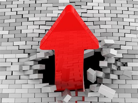 3d illustration of red arrow breaking brick wall Stock Photo - Budget Royalty-Free & Subscription, Code: 400-08790366