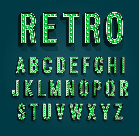 simsearch:400-08263009,k - Retro font with light bulbs. Vector illustration. Photographie de stock - Aubaine LD & Abonnement, Code: 400-08790572
