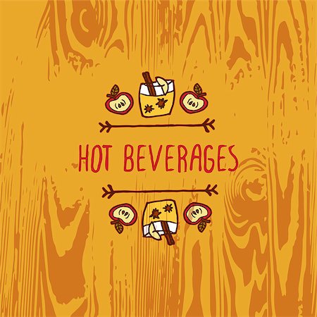 simsearch:400-08793659,k - Hand-sketched typographic element with apple, apple cider and text on wooden background. Hot beverages Stock Photo - Budget Royalty-Free & Subscription, Code: 400-08790590