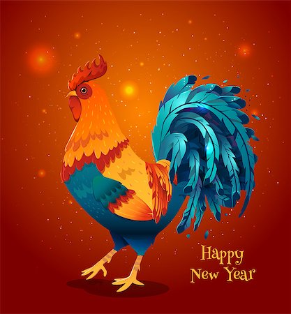 Fiery Rooster. The symbol of the Chinese New Year 2017. Vector illustration. Stock Photo - Budget Royalty-Free & Subscription, Code: 400-08790869