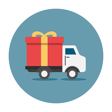 Truck delivey gift box. Truck transporting a huge red gift box with yellow ribbon Stock Photo - Budget Royalty-Free & Subscription, Code: 400-08791019