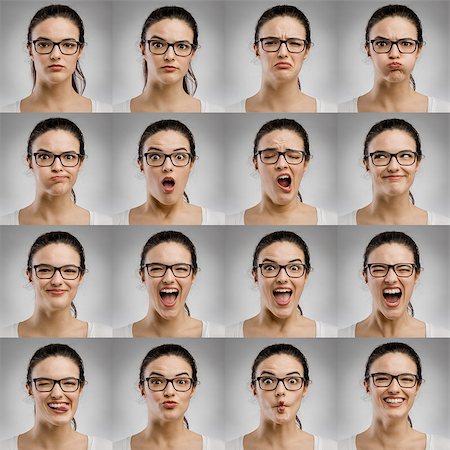 Multiple portraits of the same woman making diferent expressions Stock Photo - Budget Royalty-Free & Subscription, Code: 400-08791020