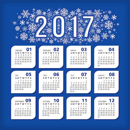 simsearch:400-08194861,k - 2017 blue calendar with stylized snowflakes. Vector illustration, eps 10 Foto de stock - Royalty-Free Super Valor e Assinatura, Número: 400-08791049