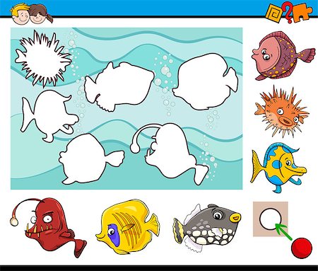 simsearch:400-08817935,k - Cartoon Illustration of Educational Activity Task for Children with Sea Life Fish Animal Characters Stockbilder - Microstock & Abonnement, Bildnummer: 400-08791073