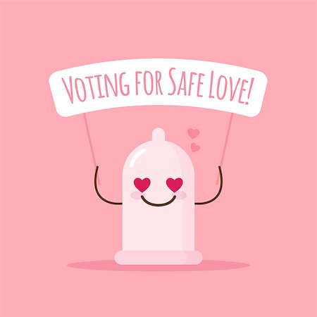Vector cute emoji condom with poster about safe love. Cartoon sticker. Stock Photo - Budget Royalty-Free & Subscription, Code: 400-08791126