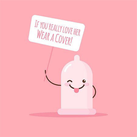 Vector cute emoji condom with poster about safe love. Cartoon sticker. Stock Photo - Budget Royalty-Free & Subscription, Code: 400-08791127