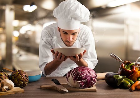 radicchio - Chef smelling the aroma of a dish at the restaurant kitchen Stock Photo - Budget Royalty-Free & Subscription, Code: 400-08791161