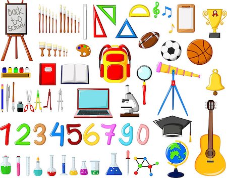 vector illustration of different kinds of School equipment cartoon Stock Photo - Budget Royalty-Free & Subscription, Code: 400-08791422