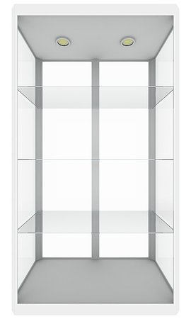 simsearch:400-08919670,k - Empty glass showcase. Isolated on white. 3D illustration Fotografie stock - Microstock e Abbonamento, Codice: 400-08791434