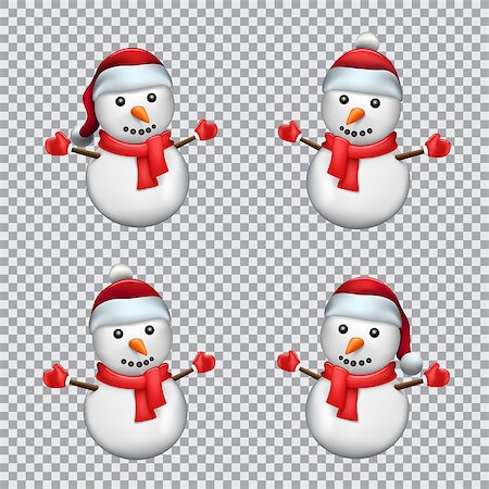 simsearch:400-07179884,k - Snowman dressed in Santa red hat and scarf on transparent background. Christmas collection Photographie de stock - Aubaine LD & Abonnement, Code: 400-08791475