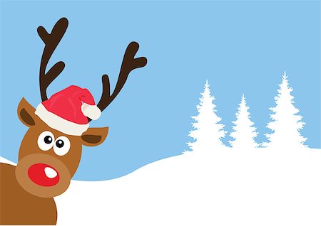 vector illustration of a funny red nose reindeer Christmas background Photographie de stock - Aubaine LD & Abonnement, Code: 400-08791579