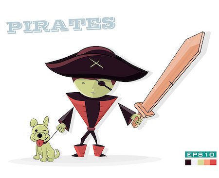 simsearch:400-04098342,k - Flat style vector cartoon illustration isolated on white background. Pirate with a dog. Fotografie stock - Microstock e Abbonamento, Codice: 400-08791786