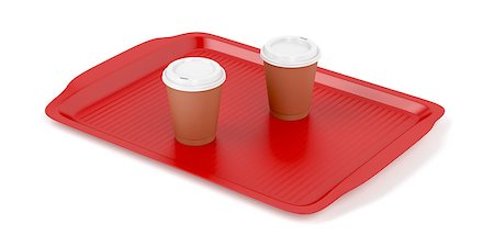 simsearch:400-08794469,k - Red plastic tray with two coffee cups on white background Foto de stock - Super Valor sin royalties y Suscripción, Código: 400-08791843