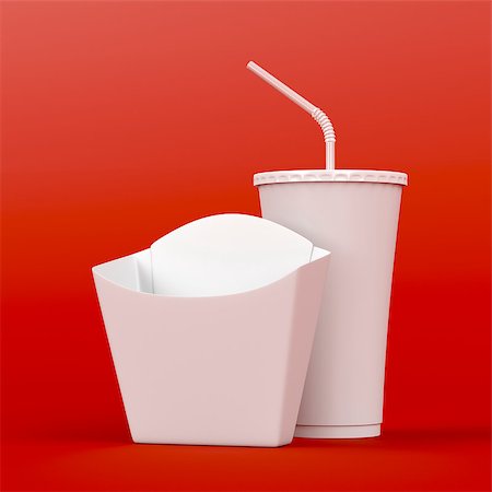 empty paper cups - Box for french fries and soda cup on red background Stock Photo - Budget Royalty-Free & Subscription, Code: 400-08792511