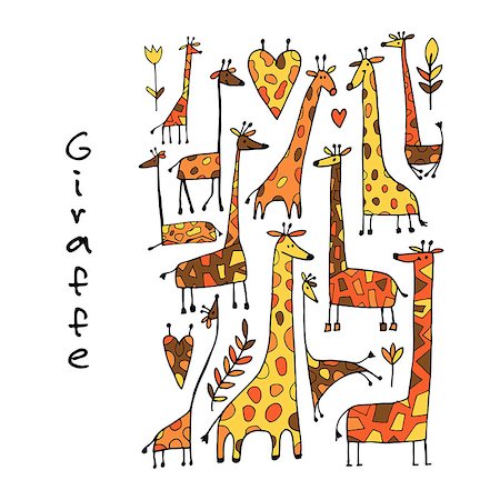 Giraffes collection, sketch for your design. Vector illustration Stock Photo - Budget Royalty-Free & Subscription, Code: 400-08792974