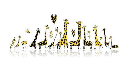 Giraffes family, sketch for your design. Vector illustration Stock Photo - Budget Royalty-Free & Subscription, Code: 400-08792973