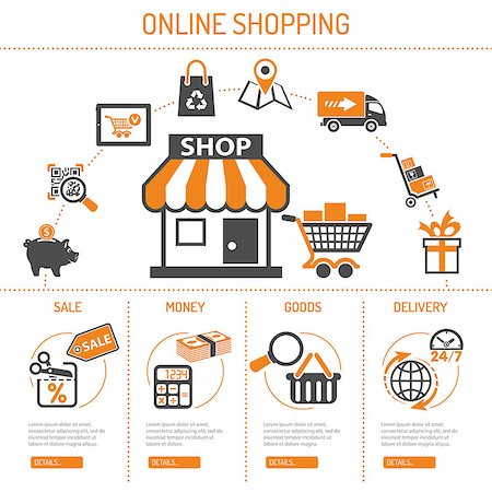 simsearch:400-08133409,k - Online internet shopping concept with Two Color flat Icons Set for e-commerce marketing and advertising with shop, delivery, sale and goods. Isolated vector illustration Foto de stock - Super Valor sin royalties y Suscripción, Código: 400-08793203