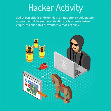 protect virus computer 3d - Cyber crime and Hacker Activity Concept with isometric flat icons like hacker, virus, bug and hacking password. vector illustration. Stock Photo - Budget Royalty-Free & Subscription, Code: 400-08793215