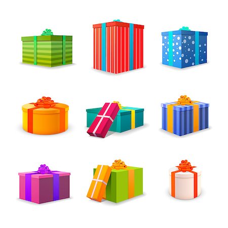 Set of different colourful bright gift boxes with tapes and bows isolated on white Photographie de stock - Aubaine LD & Abonnement, Code: 400-08793426