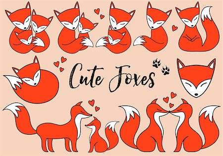 Cute foxes, little baby fox, hand drawn illustration, vector set Stock Photo - Budget Royalty-Free & Subscription, Code: 400-08793594