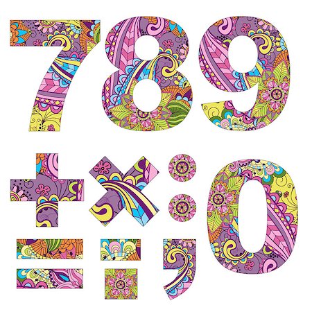 simsearch:400-08793224,k - Set three arabic numerals and mathematical signs decorated vintage pattern, vector Photographie de stock - Aubaine LD & Abonnement, Code: 400-08793655