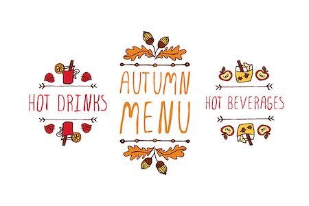 simsearch:400-08793659,k - Hand drawn autumn elements with inscription hot drinks, autumn menu, hot beverages on white background Stock Photo - Budget Royalty-Free & Subscription, Code: 400-08793656
