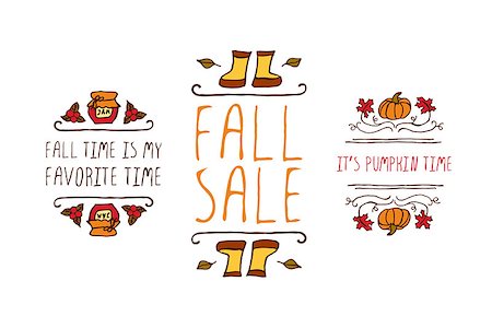 simsearch:400-08793659,k - Hand drawn autumn elements with inscription fall is my favorite time, fall sale, it's pumpkin time on white background Stock Photo - Budget Royalty-Free & Subscription, Code: 400-08793660