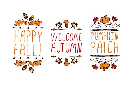 simsearch:400-08793659,k - Hand drawn autumn elements with inscription happy fall, welcome autumn , pumpkin patch on white background Stock Photo - Budget Royalty-Free & Subscription, Code: 400-08793661