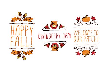 simsearch:400-08793659,k - Hand drawn autumn elements with inscription happy fall, cranberry jam, welcome to our patch on white background Stock Photo - Budget Royalty-Free & Subscription, Code: 400-08793662