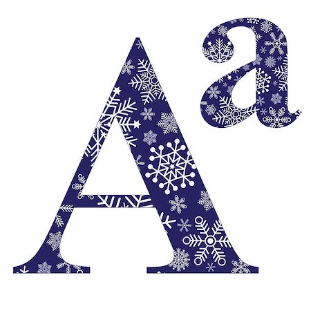 simsearch:400-08793078,k - Uppercase and lowercase the first letter of the English alphabet with a winter pattern of snowflakes, vector Stockbilder - Microstock & Abonnement, Bildnummer: 400-08793804